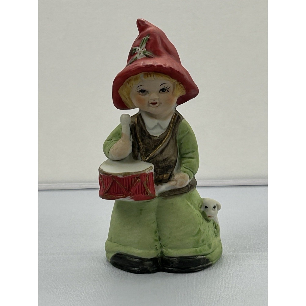 Vintage 1980 MWC Little Drummer Boy Bell Figurine Lamb Taiwan Christmas Ceramic
